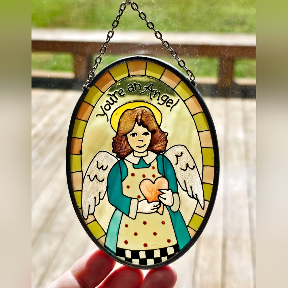 Joan Baker Suncatcher Stained Glass Window Decor Hanging Ornament Folk Angel